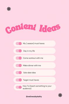 a pink poster with the words content ideas on it