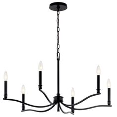 a black chandelier with five lights hanging from it's center and four arms