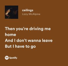 a brown background with the words, then you're driving me home and i don't wanna leave but i have to go