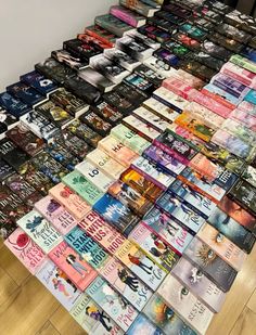 a pile of books sitting on top of a wooden floor