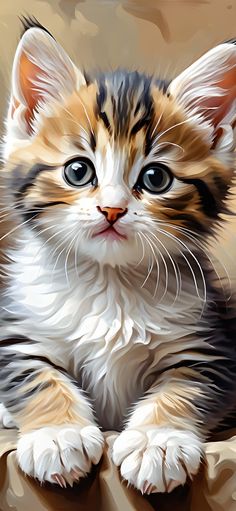 a painting of a kitten with blue eyes