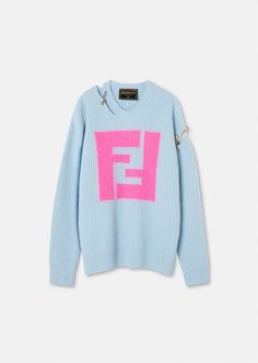 Versace Fendace Cutout Jumper for Men | US Online Store Fendi Sweater, Ruched Midi Skirt, Cutout Sweater, Versace Collection, Versace Outfit, Donatella Versace, Cable Knit Jumper, Clothes Ideas, Gianni Versace