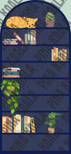 a book shelf filled with books and plants