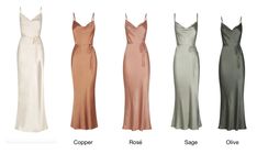 four dresses with different colors on them