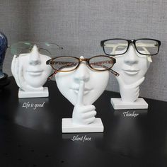 Shop tmixson1's closet or find the perfect look from millions of stylists. Fast shipping and buyer protection. The all-white color poly-resin eyeglasses stand comes in the form of faces. Don’t ever misplace your glasses and make this you're original go-to when you need your glasses with this eyeglasses holder display. Eyeglasses rest behind the nose bridge with both arms folded behind and into the open groove for storage. You can set the eyeglasses holder on the nightstand or at your desk. Not Eyeglasses Display, Eyeglass Holder Stand, Eyewear Store Design, Eyewear Display, Eyeglasses Holder, 타이포그래피 포스터 디자인, Weird Gifts, Optical Shop, Clay Work