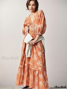 Olivia Mark - Lantern Long Sleeve V-Neck Belted Maxi Dress Dresses For Formal Events, Belted Maxi Dress, Printed Halter Dress, Cloth Belt, Home Dress, Skirt Belt, Lantern Sleeve, Lantern Sleeves, Types Of Skirts