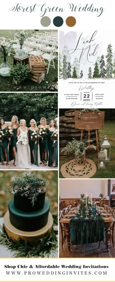 an advertisement for a green wedding with pictures of the bride and groom's table