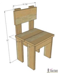 a wooden chair with measurements for the seat