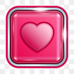 a pink heart shaped button on a white background, with red and silver trimmings