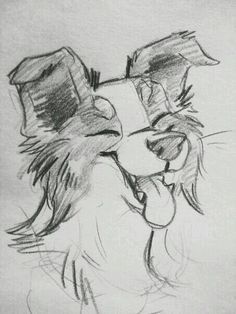 a drawing of a dog's face with its tongue out and his eyes closed