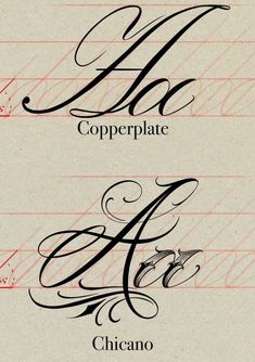 two different types of calligraphy are shown in the upper and lowercase letters, one with