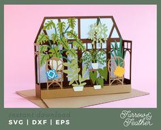 a card with a house plant in it and the words svg dxf eps