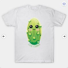 a white t - shirt with an image of a green cactus on it's chest