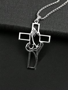 Christian Bible Cross Necklace, Stainless Steel Pendant Chain For Men,  Prayer Jesus Jewelry Gift, Corrente Men Silver Vintage   Stainless Steel     Men Fashion Jewelry, size features are:Bust: ,Length: ,Sleeve Length: Christian Gifts For Boyfriend, Mens Christian Gifts, Jesus Jewelry, Bible Cross, Chain For Men, Meaningful Jewelry, Mens Pendant, Stainless Steel Pendant, Christian Bible