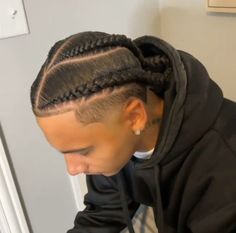 Mens Two Strand Twists Hairstyles, 2 Stitch Braids Men, Men Two Braids, Two Cornrow Braids Men, Braids With Taper, Two Braids Hairstyle Men, Black Men Cornrows Hairstyles, Hairstyles For Kids Boys, Braids For Men Cornrows