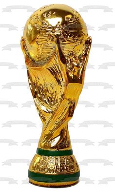 the world cup trophy is shown in gold and green colors, with an eagle on top