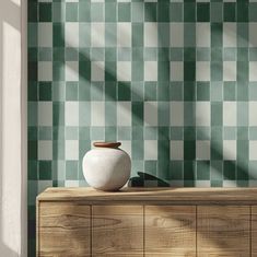 Modern Green Checkered Wallpaper Checkered Wallpaper Nursery, Green Checkered Wallpaper Bedroom, Green Checkered Wallpaper, Modern Peel And Stick Wallpaper, Green Plaid Peel And Stick Wallpaper, Wavy Checkered Pattern Wallpaper, Checkered Wallpaper, Wallpapered Entryway, Bedroom Wallpaper Murals