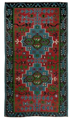 5.2x9.4 Feet,Vintage Turkish Wool Kilim with Geometric Design,Aztec Kilim with Geometric Pattern,Handmade Wool Area Rug, Size: 9.4 x 5.2 feet / 287 cm x 160 cm Material: 100% natural materials - Wool & Cotton Condition: Excellent Age: Approximately from the 1990s Colors: Vegetable dyed This Turkish Aztec Kilim rug features a stunning geometric pattern that adds a touch of elegance to any space. With its vibrant colors and intricate design, it is truly a one-of-a-kind piece. The rug is made from Art Deco Rug, Hall Rugs, Natural Textiles, Rug Office, Wool Kilim Rug, Office Rug, Rug Art, Kilim Woven, Green Pattern