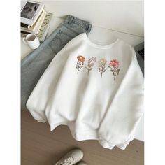 -Item Id 44424229 -Details: Rib-Knit -Neckline: Round Neck -Sleeve Type: Drop Shoulder -Style: Casual -Type: Pullovers -Hem Shaped: Regular -Color: White -Pattern Type: Plants -Sleeve Length: Long Sleeve -Length: Regular -Fit Type: Oversized -Fabric: Slight Stretch -Material: Knitted Fabric -Composition: 100% Polyester -Care Instructions: Machine Wash Or Professional Dry Clean -Temperature: Spring/Fall (18-25/63-77) -Lined For Added Warmth: Yes -Sheer: No **Open To Offers!!!** **Bundle To Save M Women Sweatshirt, Floral Prints Pattern, Sweat Shirts, Boutique Tops, Classy Chic, Chic Boutique, Print Pattern, Sleeve Type, Drop Shoulder