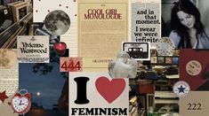 there are many different pictures and words on this page, including the word i love feminist