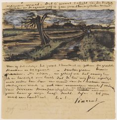 an old paper with writing on it and a drawing of a tree in the background