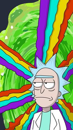 a cartoon character is surrounded by multicolored streamers in front of a green background