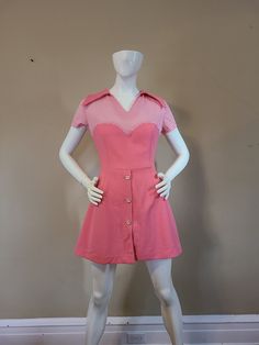 Great 2 piece dress and shorts Polyester double knit  Glamortop brand  Dress: Shoulders 16 Chest 36 Waist 26 Hip 42 CB 29 Shorts: Waist elasticized 22 to 32 Hip 38 Inseam 2.5" Outseam 12.5" Front rise 12 Summer Mini Skort Fitted, Summer Fitted Mini Skort, Fitted Mini Skort For Summer, Cotton Mini Length Skort For Night Out, Fitted Cotton Skort For Night Out, Fitted Short Length Tops For Party, Fitted Short Length Party Tops, Pink Fitted Top With Short Length, Pink Fitted Short-length Tops