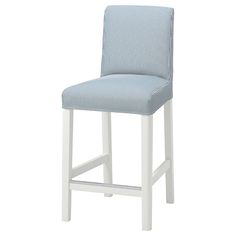 a white and blue striped bar stool on a white background with the seat upholstered