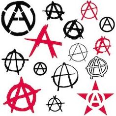 an assortment of anarchy symbols on white paper