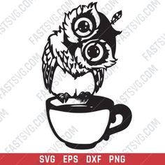 an owl sitting on top of a coffee cup