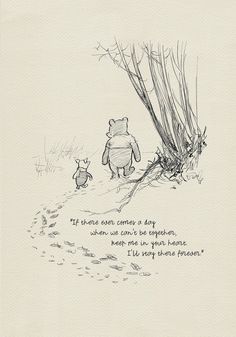 winnie the pooh and piglet looking at each other in front of a tree