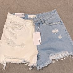 Denim Shorts - Half White Half Blue Jean - Cutoff Shorts Asymmetrical- New With Tags - Vervet Los Angeles Cutoff Shorts, Cut Off Jeans, Cut Off Shorts, Blue Jean, Cut Jeans, Cricut Projects, Cut Off, Dream Closet, Blue Jeans