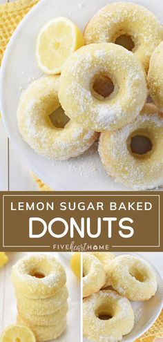 lemon sugar baked donuts on a white plate