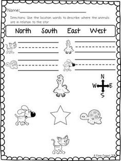 the north and south west worksheet is shown in black and white with an image of