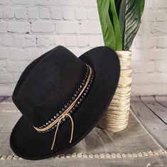 Black Felt Cowboy Hat With Silver Rhinestone Suede Ribbon & Camel Accent Rope. 100% One Of A Kind, Hand Made Item! Adjustable Hidden Inner Band New! Elegant Black Felt Hat For Festivals, Elegant Black Hat Band For Festival, Black Elegant Festival Hats, Elegant Black Festival Hats, Adjustable Black Fedora, Open Road Hat, Black Felt Cowboy Hat, Custom Cowboy Hats, Felt Cowboy Hat