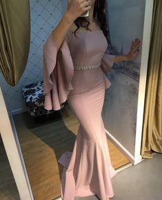 Hijab Soiree, Soiree Dress, Mermaid Prom Dress, Long Prom Gowns, Braut Make-up, Evening Dresses With Sleeves, فستان سهرة, Mermaid Evening Dresses, Party Gowns