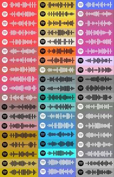 an array of sound waves in different colors and sizes, with the same pattern on each side