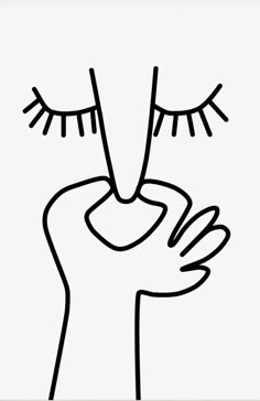 a black and white drawing of a hand with long eyelashes