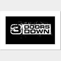 the 3 doors down logo is shown in black and white, on a dark background