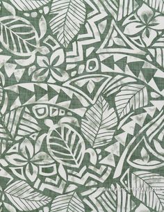 an artistic green and white background with many different designs on the surface, including leaves