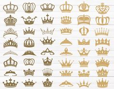 golden crown silhouettes on white wood background with clipping for use in design projects