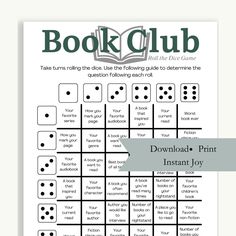 the printable book club game is shown