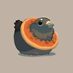 a cartoon bird sitting on top of an orange