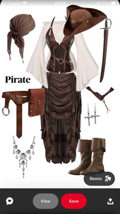 an image of a pirate outfit with accessories on display for the webpage to view