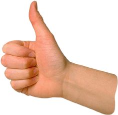 a hand giving the thumbs up sign on a white background with clipping area for text