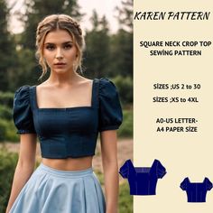 a woman wearing a crop top sewing pattern with her hands on her hips and the bottom half