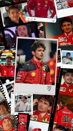 a collage of photos with ferrari's drivers and their names on them is shown