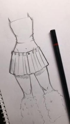 a pencil drawing of a girl in a skirt