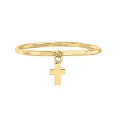 Ross-Simons - 14kt Yellow Gold Cross Charm Ring Size 8. Wear your faith with this on-trend ring! Featuring a petite cross charm dangling from a slender 14kt yellow gold band with hammered and polished finishes. 1/16" wide. 14kt yellow gold cross charm ring. Gold Cross Ring, Charm Ring, Cross Ring, Charm Rings, Gold Cross, Cross Charms, Gold Band, Gold Bands, Jewelry Rings