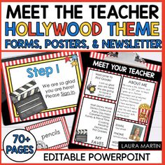 the hollywood theme is shown in this editable powerpoint poster set for students to use